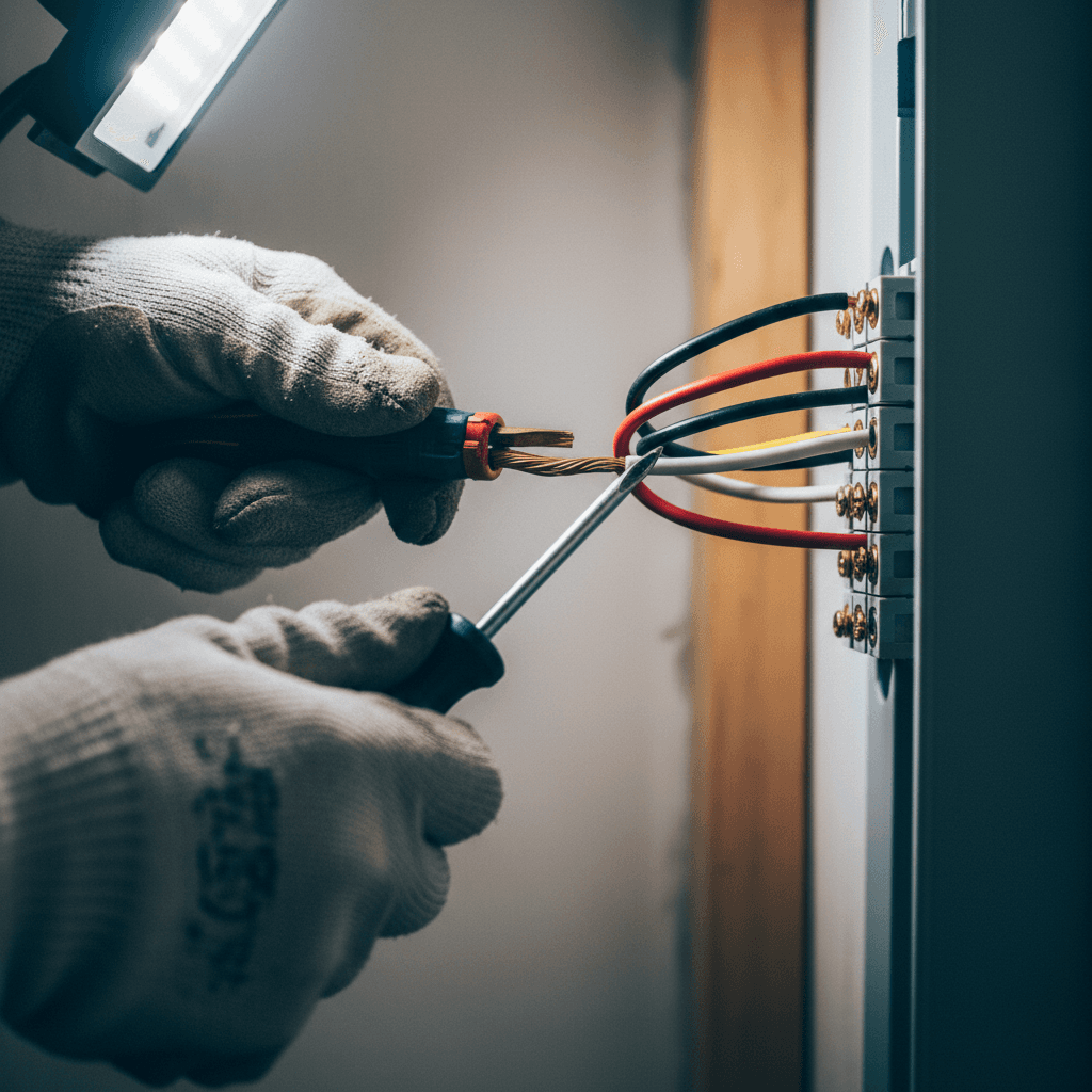 Electrician installing residential wiring connections